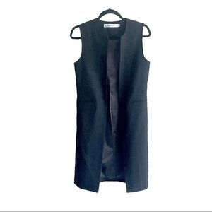 Contemporaine Black Sleeveless Wool Open Long Cardigan Vest Blazer XS